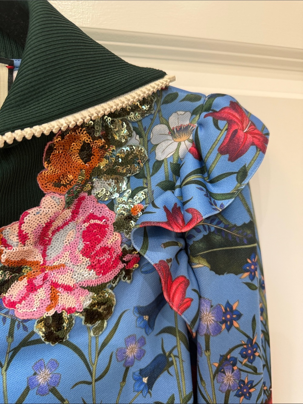 Gucci Light Blue Floral Appliqué Bomber Jacket - Picture 8 of 14